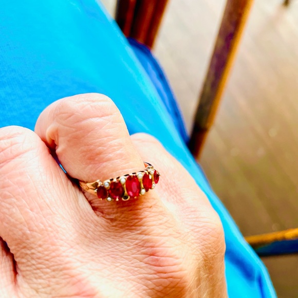 Antique 14k Ruby seed pearl 1.50ct cocktail ring. US 6 1/4. - Picture 4 of 9